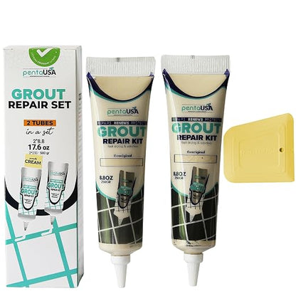 Premixed Tile Grout Repair - Cream Ivory 2-Pack (17.6oz/500g) | Acrylic sanded formula, for bathroom shower kitchen tile, water-resistant, 24-hour cure, 58 sq ft, value 2-pack