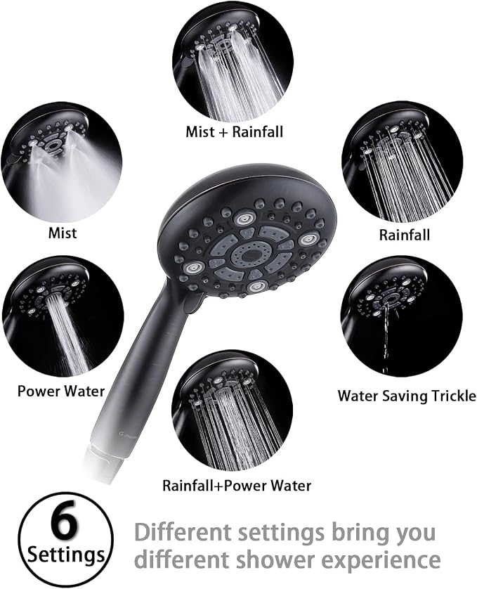 G-Promise High Pressure 6 Mode Hand Held Shower Head with Extra Long Hose | High Pressure, 6 Spray Mode, Easy Install, Adjustable Angle, Extra Long Hose, Modern Upgrade