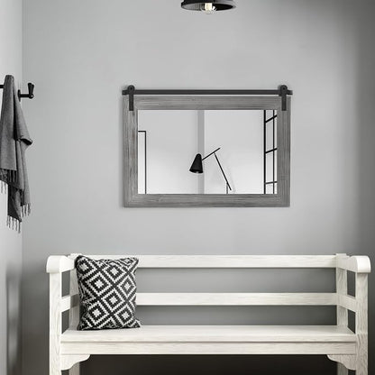 COGOOD Farmhouse Barn Door Mirror - 18 x 25 Grey | Rustic Wood Framed Vanity Mirror for Entryway, Living Room, Bedroom, Bathroom Wall Decor
