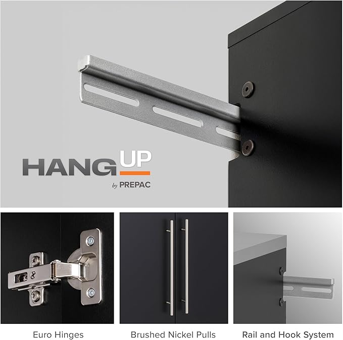 Prepac HangUps 30" Upper Garage Cabinet, Bathroom Cabinet Wall Mount, Ideal for Garage, Kitchen and Laundry Organization 30" W x 24" H x 16" D, Black