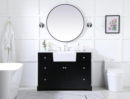 48" Pre-Assembled Bathroom Vanity with Sink, Solid Birch and MDF, Carrara White Marble Countertop Attached, Single Rectangle Porcelain Sink, 6 Soft-Close Drawers, Black