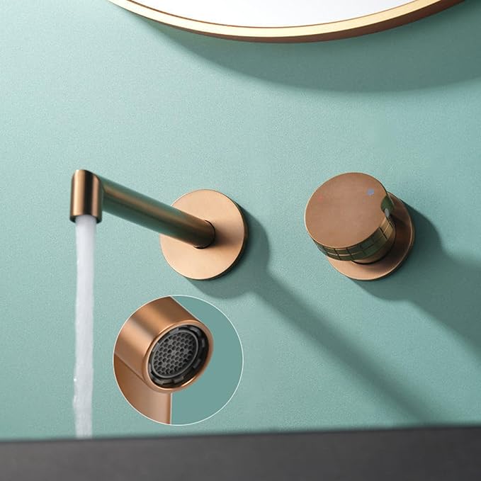 BiaoTeng Concealed Wall Mounted Faucet Bathroom Brass Hot and Cold Faucets for Bathroom Sinks Single Handle Brushed Rose Gold
