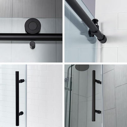 Woodbridge Frameless Bathtub Shower Doors 56-60" Width x 62" Height with 3/8"(10mm) Clear Tempered Glass in Matte Black Finish