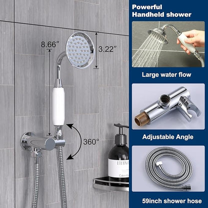 Antique Brass Shower System, 9" & 6" Dual Rain Heads and Handheld Spray Vintage Fixtures, 3-Function Dual Knob Valve with Separate Temperature Control, Chrome