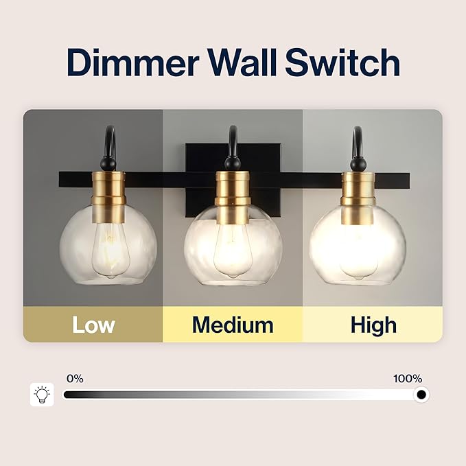 JONATHAN Y 21.5" Black/Brass Gold Vintage Wall Sconce, LED Vanity Light for Bathroom Bedroom Entryway, Clear Glass Globe Shade, Modern Industrial Arched Lamp, LED Bulb Included (JYL3528A)