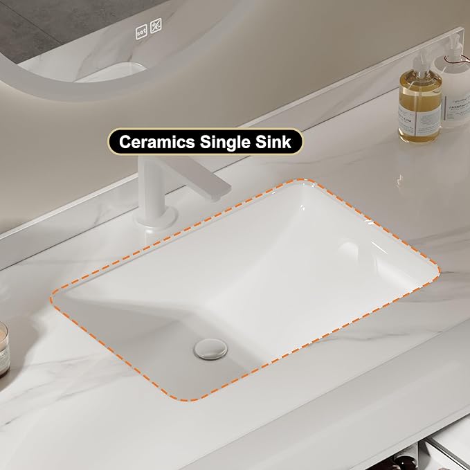 homary 35.4" Floating Bathroom Vanity with Sink, Modern Wall-Mounted Vanity Bathroom Cabinet with Sintered Stone Countertop, Undermount Sink & White, 2 Open Storage Shelves
