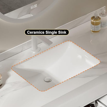 homary 35.4" Floating Bathroom Vanity with Sink, Modern Wall-Mounted Vanity Bathroom Cabinet with Sintered Stone Countertop, Undermount Sink & White, 2 Open Storage Shelves