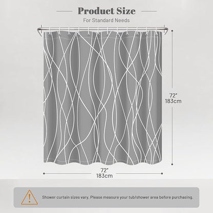 Striped Shower Curtain for Bathroom, Charcoal Grey, 72" W x 72" L | with Hooks, Modern Hotel Style, Water Repellent, Washable, Weighted Hem