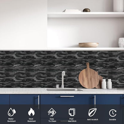 Peel and Stick Backsplash Linear Tile for Kitchen, Self Adhesive Brushed Aluminum Stick on Wall Tiles for Bathroom Fireplace (12 Sheets, Pewter)