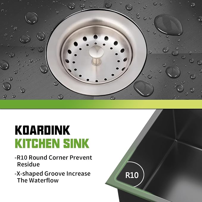 Black 33x19In Drop In Kitchen Sink, Stainless Steel, Single Bowl | Modern Topmount Kitchen Sink Combo, Include SS Grid,Silicon Mat,Drain Strainer Set, Compatibility With Various Kitchen