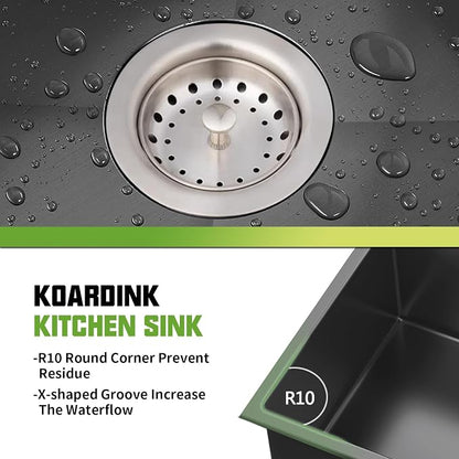 Black 33x19In Drop In Kitchen Sink, Stainless Steel, Single Bowl | Modern Topmount Kitchen Sink Combo, Include SS Grid,Silicon Mat,Drain Strainer Set, Compatibility With Various Kitchen