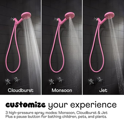 sproos! - Handheld Showerhead, High Pressure Performance, White | Colorful - Easy DIY Installation - Renter Friendly - 3 Spray Functions with Pause - Extra Long 70 Inch Flexible Hose