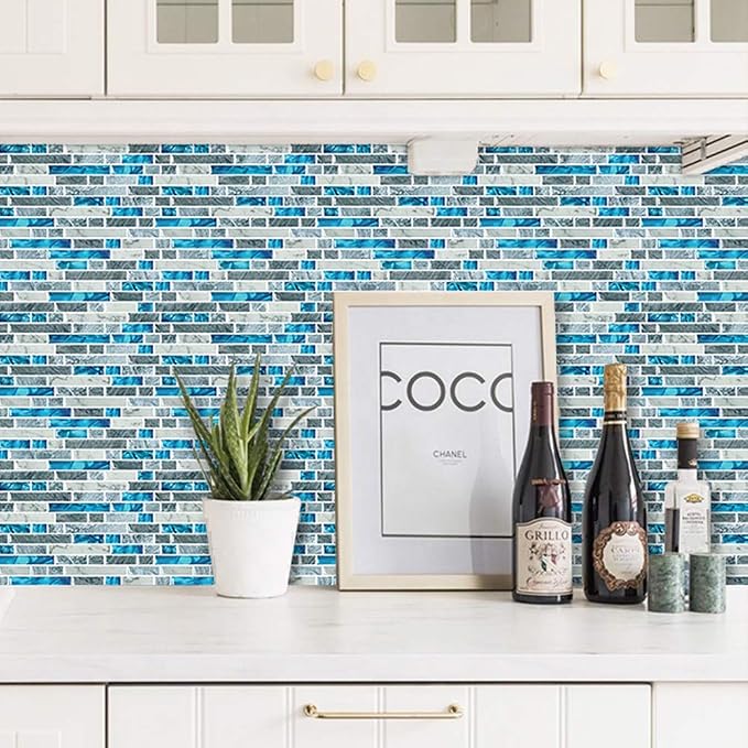 STICKGOO 10-Sheet Peel and Stick Backsplash Tiles Blue, Self Adhesive Kitchen Backsplash in Sapphire (Thicker Design)