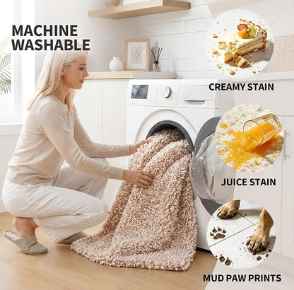 ILANGO Beige and White Bathroom Rugs 30" × 20" Non Slip & Super Absorbent Extra Thick Soft, Washable Bath Mat for Floor, Microfiber Plush Shaggy Bath Rug with Rubber for Bathtub Shower Room Sink
