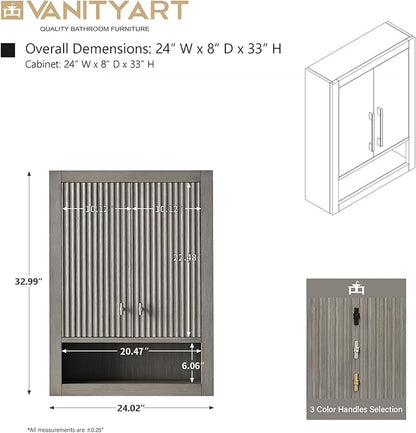 Vanity Art Vanity with Storage Cabinet & Shelves, Free-Standing Vanity with Soft-Closing Doors, Driftwood Gray, Golden Brushed Handware VA91-TC-DG-GB