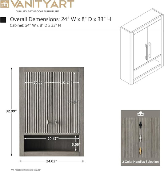 Vanity Art Vanity with Storage Cabinet & Shelves, Free-Standing Vanity with Soft-Closing Doors, Driftwood Gray, Golden Brushed Handware VA91-TC-DG-GB