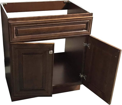 36" Maple Walnut Bathroom Vanity Base – Ready-to-Assemble Sink Cabinet, Freestanding Bathroom Vanity Base Only, No Top or Sink
