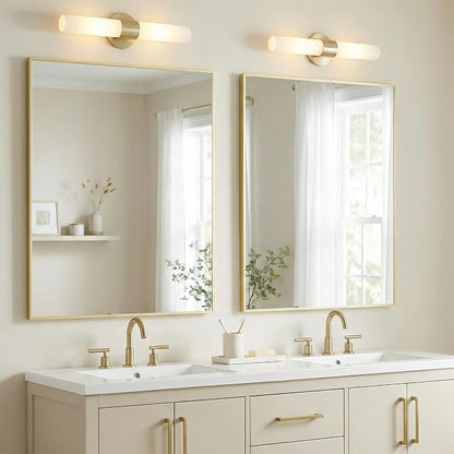30"x36" Satin Gold Framed Rectangle Bathroom Vanity Wall Mirror | Over-Sink Vanity Mirror, Slim Metal Frame, Entryway or Dresser Use, Vertical/Horizontal Mount, Tempered Glass