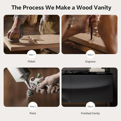 Single/Double Sink Bathroom Vanity, Solid Wood Vanity with Smart Defog Mirror Cabinet, Floating Vanity Cabinet with Storage