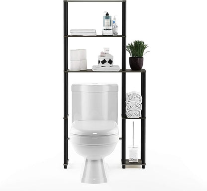 Furinno Turn-N-Tube Over The Toilet Storage, 5 Shelves Bathroom Organizer Space Saver Rack, French Oak Grey/Black