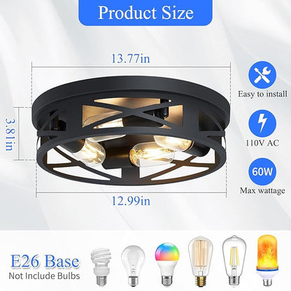 Flush Mount Ceiling Light Fixture,14 inch 4-Light Ceiling Light Fixture for Hallway, Black Hallway Light Fixtures Ceiling,Light Fixtures Ceiling Mount for Kitchen,Farmhouse,Hall (2 Pack)