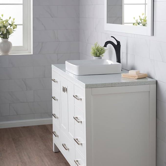 KRAUS Elavo Square Semi-Recessed Vessel White Porcelain Ceramic Bathroom Sink with Overflow, 16 1/2 inch KCR-281