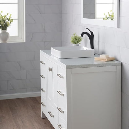 KRAUS Elavo Square Semi-Recessed Vessel White Porcelain Ceramic Bathroom Sink with Overflow, 16 1/2 inch KCR-281