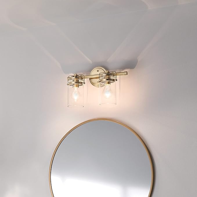 Kichler Brinley 15.75" 2 Light Vanity Light in Champagne Bronze with Clear Glass for Bathroom and Powder Room, (15.75" W x 10.25" H),45688CPZ