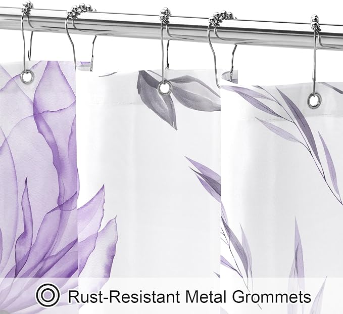 Litabel Long Boho Watercolor Floral Shower Curtain 72 x 78, Purple and Grey Ink Painting Style Flower Shower Curtains for Chic Elegant Bathroom, Artistic 78 Inch Long Fabric Shower Curtain