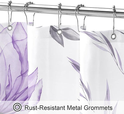 Litabel Long Boho Watercolor Floral Shower Curtain 72 x 78, Purple and Grey Ink Painting Style Flower Shower Curtains for Chic Elegant Bathroom, Artistic 78 Inch Long Fabric Shower Curtain