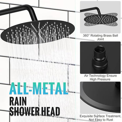 SR SUN RISE Shower Faucet - 12 Inch Multifunctional High Pressure Shower Head System with Handheld Shower Head Fixtures - Valve Included - Matte Black