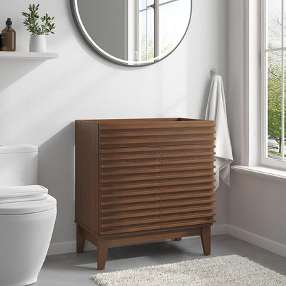 30 Inch Bathroom Vanity Base Cabinet, Walnut Freestanding Bathroom Storage Cabinet Base Only, Modern Wood Grain Vanity Cabinet with Solid Wood Legs and Soft Close Doors, Sink Not Included