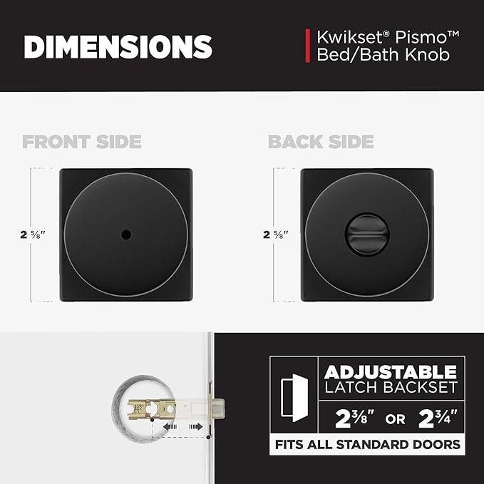 Kwikset Pismo Interior Privacy Door Knob with Lock, Door Handle for Bathroom and Bedroom, Matte Black Keyless Turn Lock Doorknob, with Microban Protection (Pack of 4)