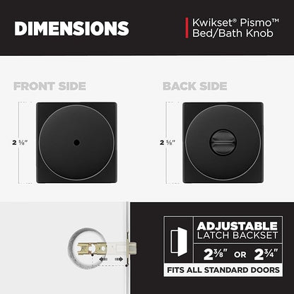 Kwikset Pismo Interior Privacy Door Knob with Lock, Door Handle for Bathroom and Bedroom, Matte Black Keyless Turn Lock Doorknob, with Microban Protection (Pack of 4)