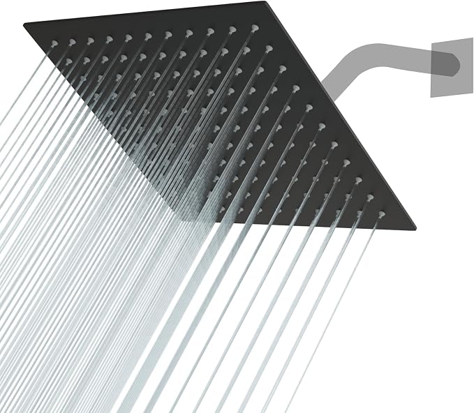 Lordear Rain Shower Heads High Pressure, Rainfall Showerhead for Bathroom Fixed Mount, 10 Inch Large Square High Flow Shower Head (Matte Black)