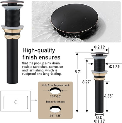 Vessel Sink Faucet, Oil Rubbed Bronze 1 Hole Single Handle Tall Bathroom Vanity Faucets, Modern Utility Rv Laundry Bath Restroom Mixer Tap with Metal Pop Up Drain and 2 Water Supply Lines