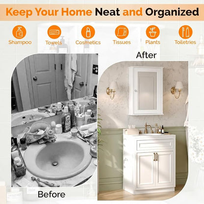 Bonnlo White Mirrored Medicine Cabinet, Wall Mounted Bathroom Storage Cabinet with Mirror Door, Adjustable Shelves & Magnetic Closure, Small Bathroom Organizer for Over Toilet or Sink