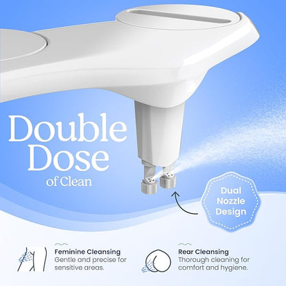 CLEAR REAR Bidet Attachment for Toilet Seat - Non-Electric with Self Cleaning Nozzles, Leak Proof Connectors, Adjustable Water Spray, Rear & Feminine Wash - Hygienic Bathroom Upgrades (2 Pack)