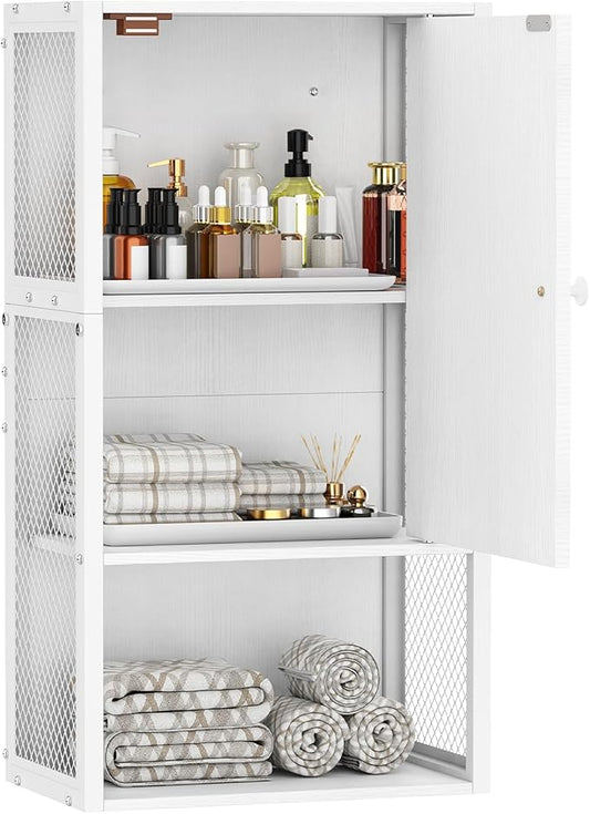 Small Medicine Cabinet, White Bathroom Cabinet Wall Mounted, 3-Tier Bathroom Wall Cabinet, Wood Wall Mounted Hanging Cabinet for Small Spaces, Living Room, Laundry, Kitchen