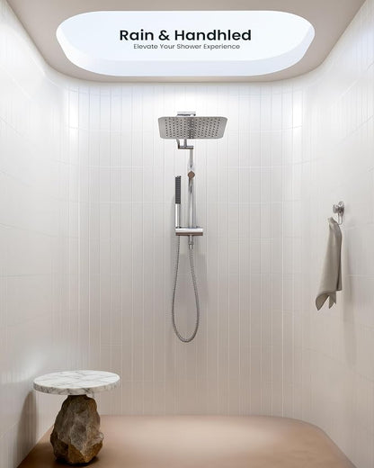 Veken 10" Luxurious Rain Shower Head with Handheld, High Pressure Rainfall Shower Heads wih Extension Arm, Wide Dual Showerhead with Spray Combo, Bathroom Accessories, Chrome, Silver