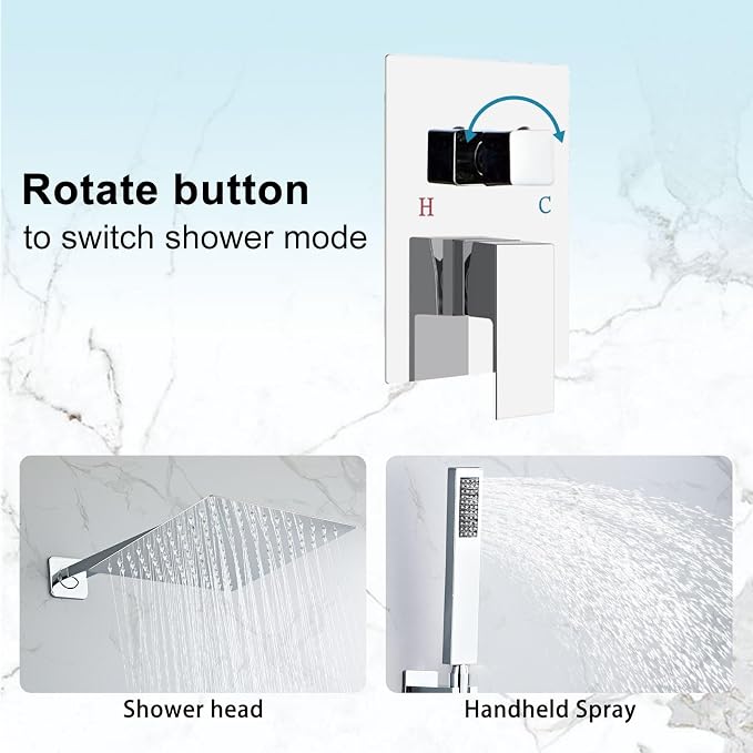 10 Inch Shower Faucet Set,Silver Shower System With Handheld | High Pressure Head with Shower Trim Kit & Handheld Shower Valve,Multi-function Rainfall,Rain Shower & Handheld Spray Combo