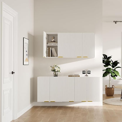 ChooChoo Bathroom Wall Cabinet, Laundry Room Cabinet with 2 Fluted Doors | Kitchen Storage Cupboard Cabinet with Adjustable Shelf, Fluted Wall-Mounted Medicine Cabinet for Kitchen, Garage, White