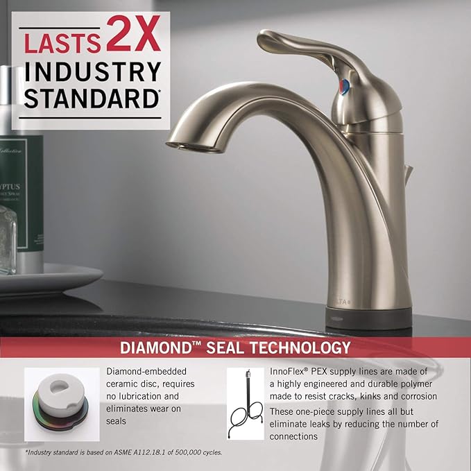 Delta Faucet Lahara Single Hole Bathroom Faucet with Touchless Technology, Brushed Nickel Bathroom Sink Faucet, Single Handle Bathroom Faucet, Bath Faucet, Push Pop-Up Drain, Stainless 538T-SS-DST