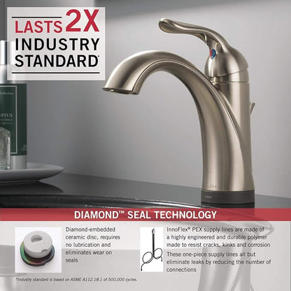 Delta Faucet Lahara Single Hole Bathroom Faucet with Touchless Technology, Brushed Nickel Bathroom Sink Faucet, Single Handle Bathroom Faucet, Bath Faucet, Push Pop-Up Drain, Stainless 538T-SS-DST