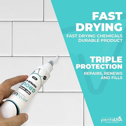 PentaUSA Premixed Tile Grout Repair - Gray (8.8oz/250g) | 5 gray shades with RAL codes, premixed acrylic sanded, bathroom shower kitchen tile, water-resistant, 24-hour cure, 29 sq ft