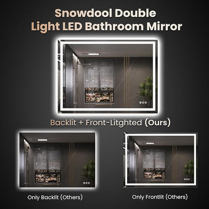 Snowdool 48 x 32 in LED Bathroom Mirror, Front and Backlit, Anti-Fog | Front and Backlit, 3 Color Temperatures, Anti-Fog, Tempered Glass