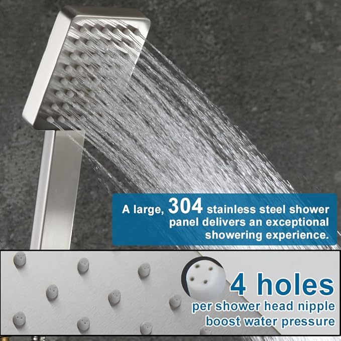 Shower Faucet Set Brushed Nickel Rainfall 15 Inch Thickened Shower Head and Handle Set Bathroom Shower System Wall Mounted Shower Fixture Include Shower Valve and Trim Kit