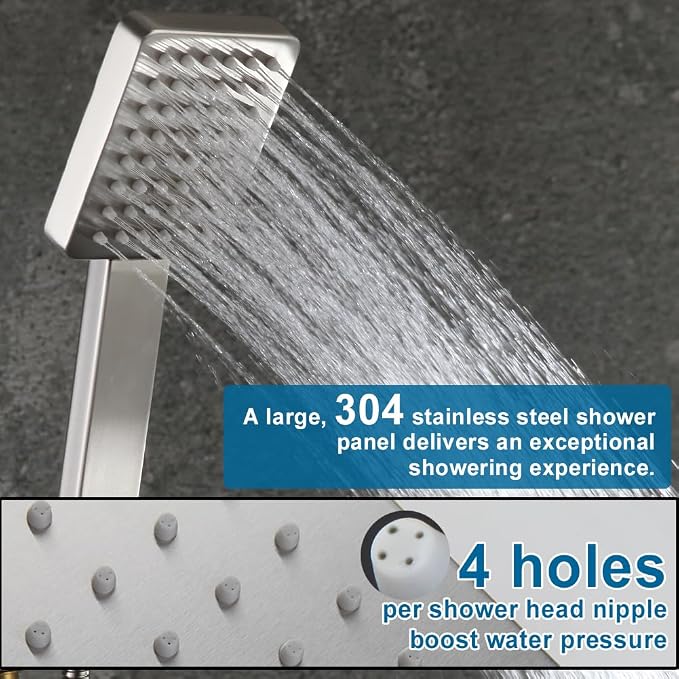 Shower Faucet Set Brushed Nickel Rainfall 12 Inch Shower Head and Handle Set Bathroom Rain Shower System Wall Mounted Shower Fixture Include Shower Valve and Trim Kit