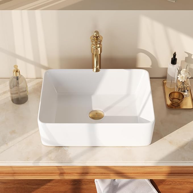 DeerValley Ally 19x15 Inch Rectangular Vessel Sink, White Ceramic Above Counter Bathroom Basin, DV-1V031