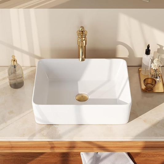 DeerValley Ally 19x15 Inch Rectangular Vessel Sink, White Ceramic Above Counter Bathroom Basin, DV-1V031